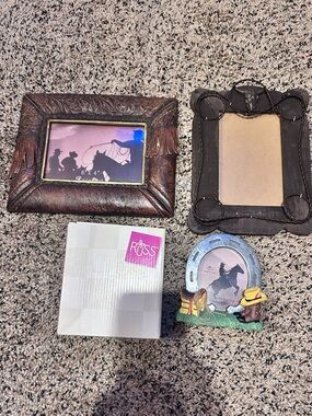 3 Rustic Western Decor photo frame set  cowboy